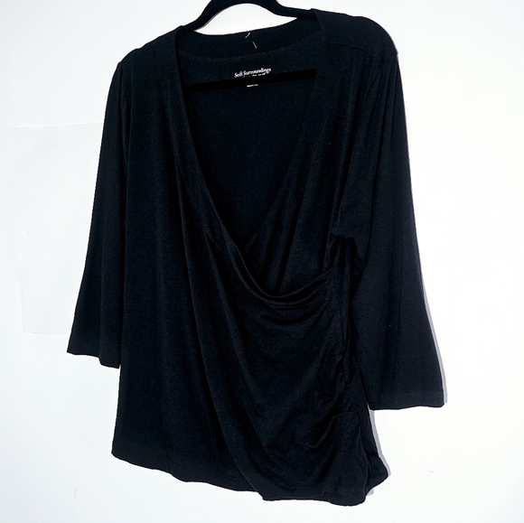 Soft Surroundings Cross Over 3/4 Sleeve Black Blouse Women's Size Petite XL - Picture 5 of 6